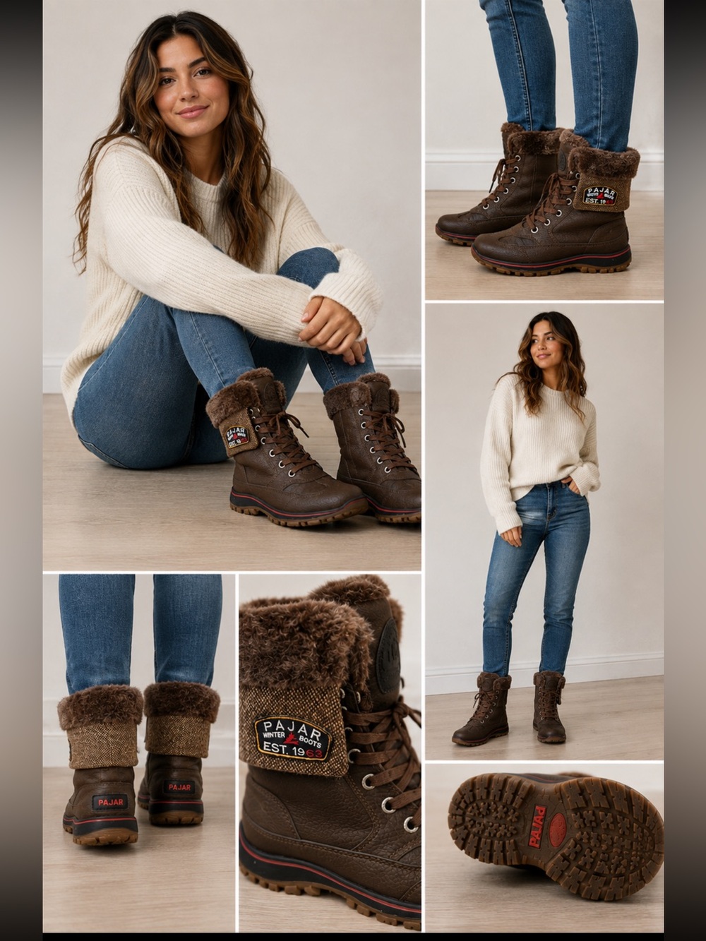 Pajar Winter Boots Brown Fur Lined Waterproof -30°C Size 7.5